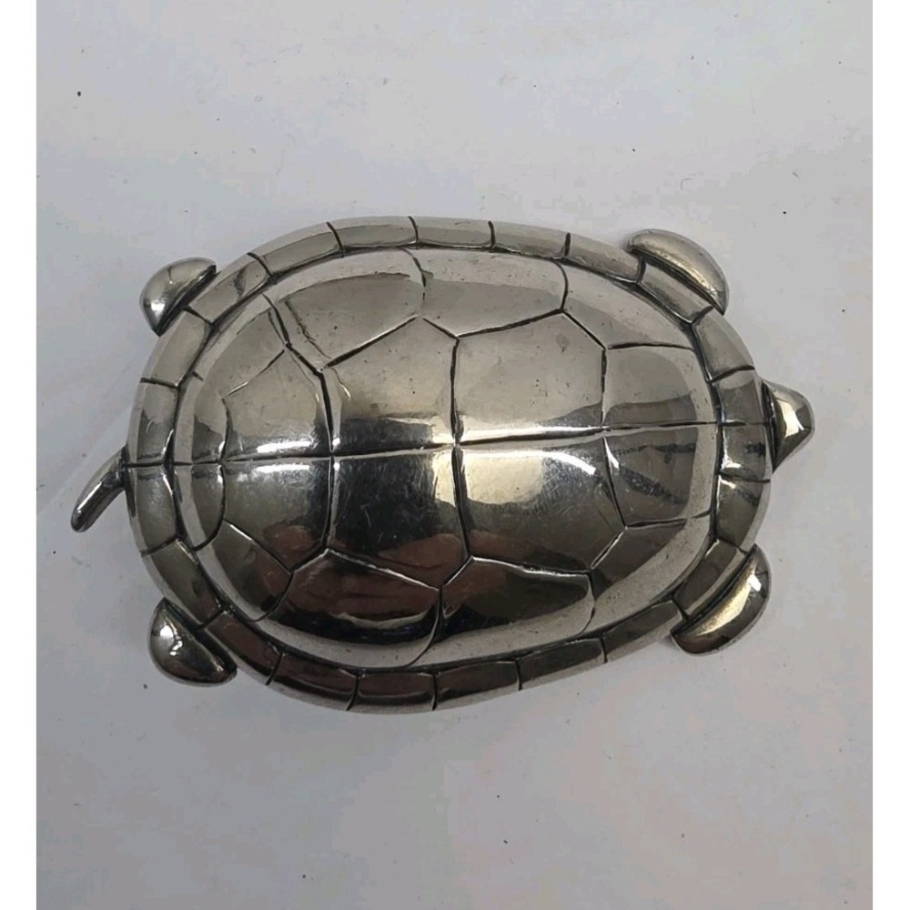 Retro Vintage 70s - 80s Silver Plate Paquette Turtle Belt Buckle